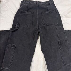 Black High Waisted Wide Leg Cargo Pants